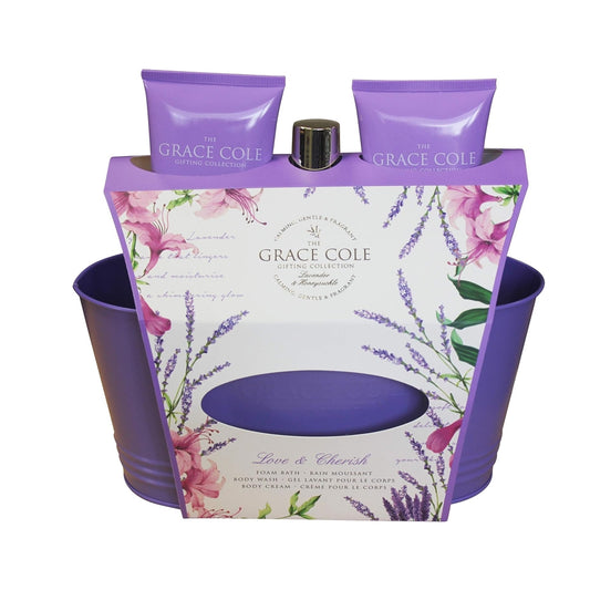 The Grace Cole Gifting Collection 4-Piece Gift Set Tub - Lavender & Honeysuckle - Foam Bath Body Wash & Cream