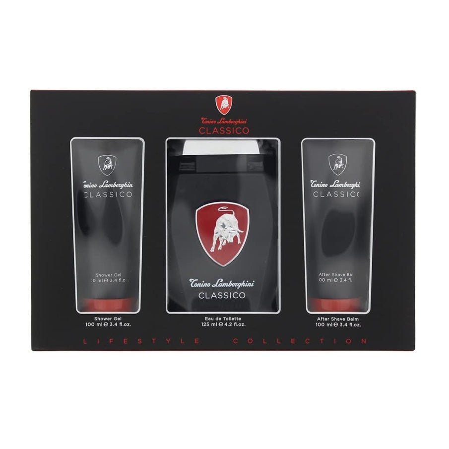 Tonino Lamborghini Classico 3 Piece Gift Set: Eau De Toilette For Men (125ml) - Shower Gel For Men (100ml) - Aftershave Balm For Men (100ml) -
