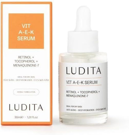 Ludita A-E-K Vitamin Serum, Hydrating and Brightening Vitamin Serum for Face, Skin Brightening Antioxidant for Skin and Anti-Aging Support for Dull and Dry Skin, 30 ml