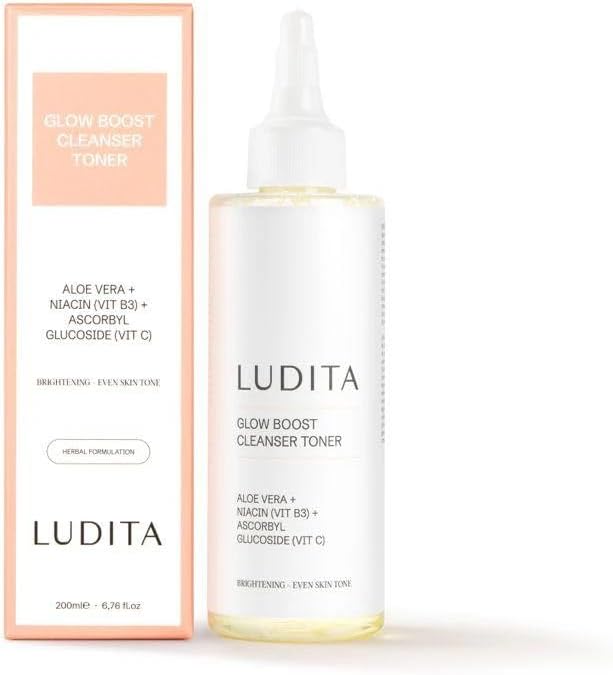 Ludita Glow Boost Toner, Brightening Effect Cleaning Tonic with Niacinamide, Aloe Vera & Vitamin C, Fragrance-Free Toner for Even Tone & Hydration, Gentle Vegan Skincare for All Skin Types, 200 ml