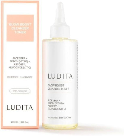 Ludita Glow Boost Toner, Brightening Effect Cleaning Tonic with Niacinamide, Aloe Vera & Vitamin C, Fragrance-Free Toner for Even Tone & Hydration, Gentle Vegan Skincare for All Skin Types, 200 ml