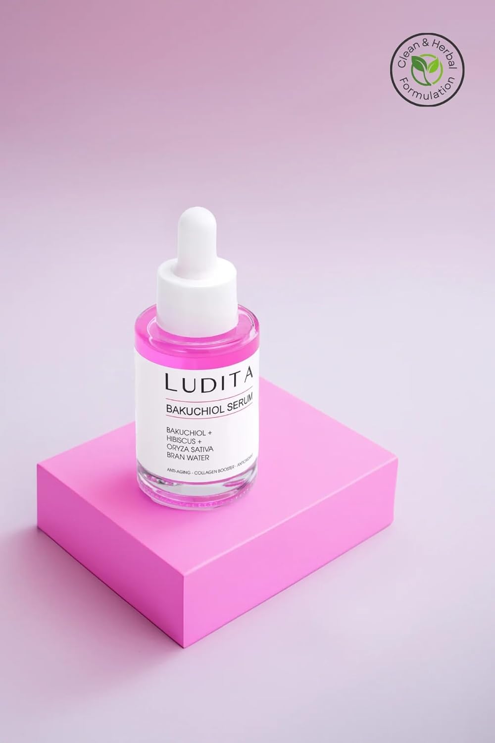 Ludita Anti-Aging Bakuchiol + Hibiscus Serum, Retinol Alternative For Sensitive Skin, Deep Hydration, Brightening, Wrinkle Reduction, Even Skin Tone, 30ml
