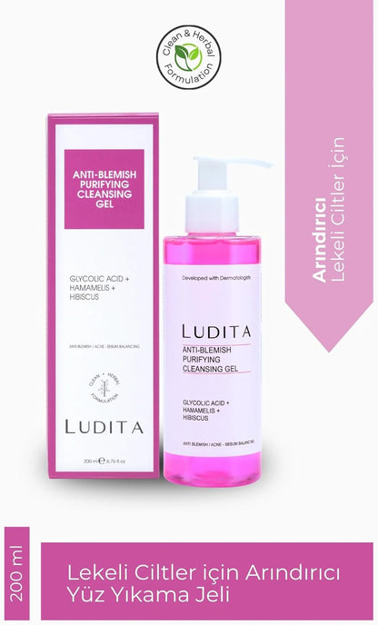 LUDITA Niacinamide Purifying Gel Cleanser, Face Wash With Hibiscus Extract, Oil-Free Acne Face Wash, Low-PH Gentle Face Cleanser, Pore-Clearing Gel Cleanse, 200 ml