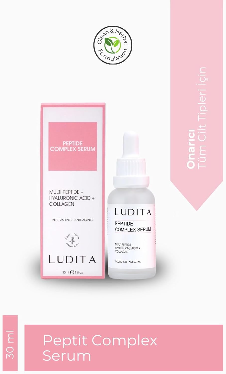 Ludita Peptide Complex Serum, Intense Moisturizing Rejuvenation and Firming Anti-Aging Serum, Peptide Collagen Serum, 30ml