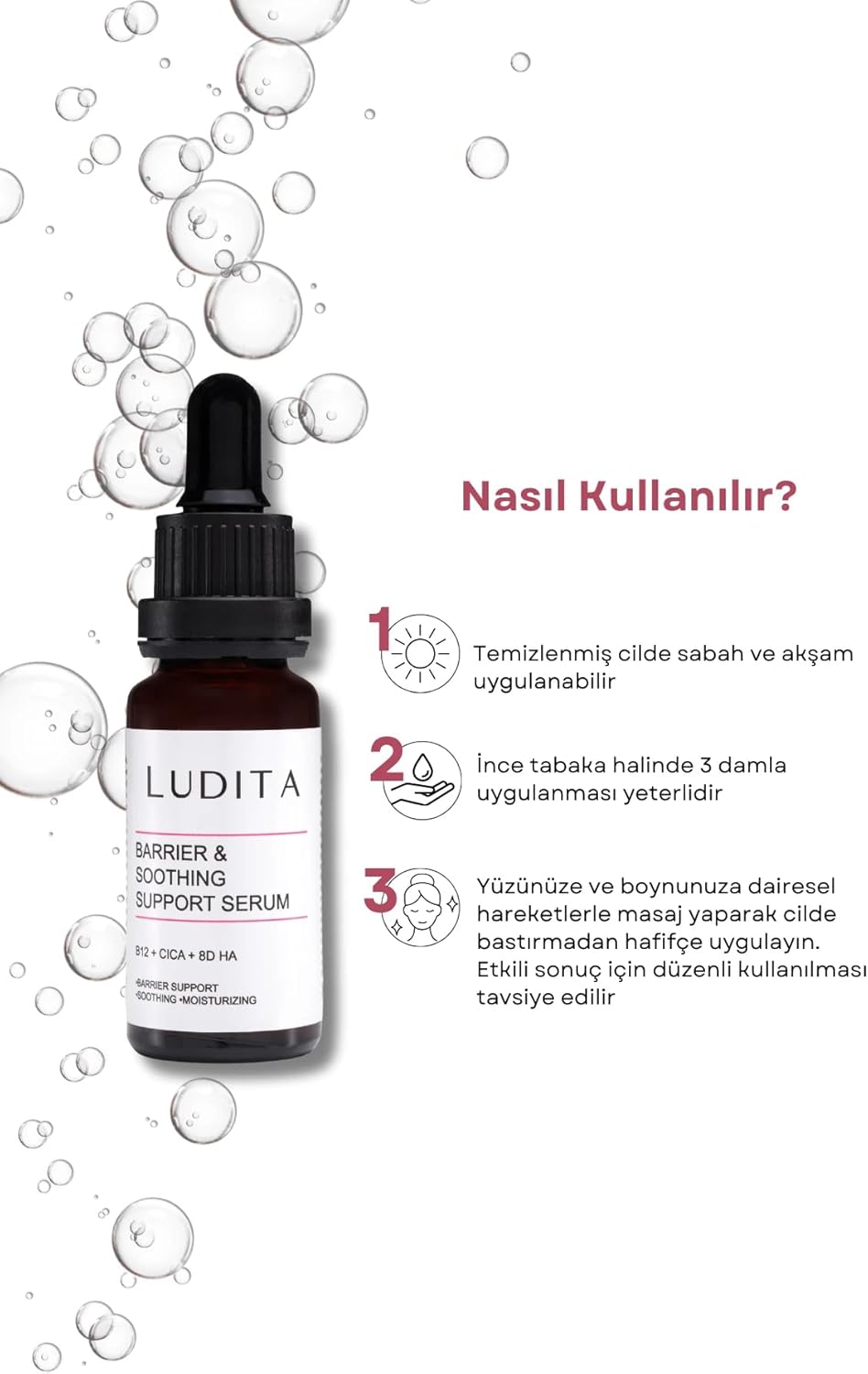 Ludita Soothing Ceramide Serum, Strengthens Skin Barrier With Vitamin B12, Deep Hydration, Calms Sensitive Skin, Repairs Dry Skin, Supports Moisture Retention, 30ml