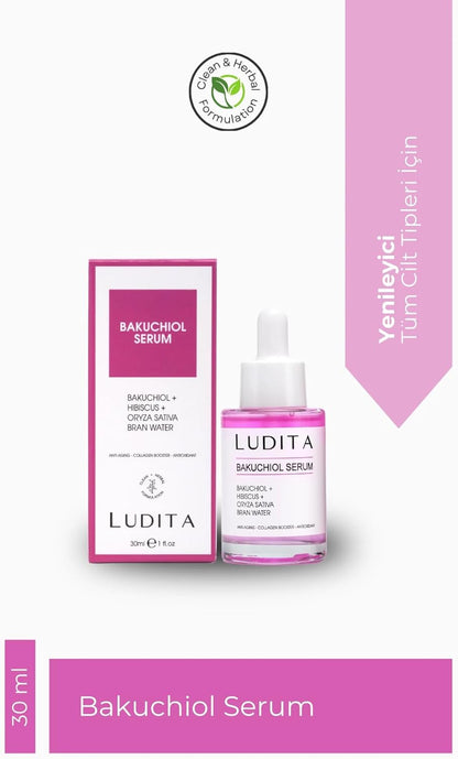 Ludita Anti-Aging Bakuchiol + Hibiscus Serum, Retinol Alternative For Sensitive Skin, Deep Hydration, Brightening, Wrinkle Reduction, Even Skin Tone, 30ml