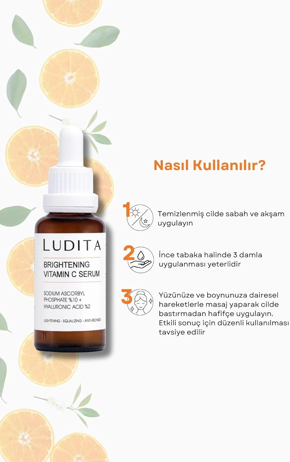 Ludita Brightening Vitamin C Serum, 10% Sodium Ascorbyl Phosphate + 2% Hyaluronic Acid For Radiant Skin, Vitamin C Serum for Face, Antioxidant Protection Serum, 30 ml