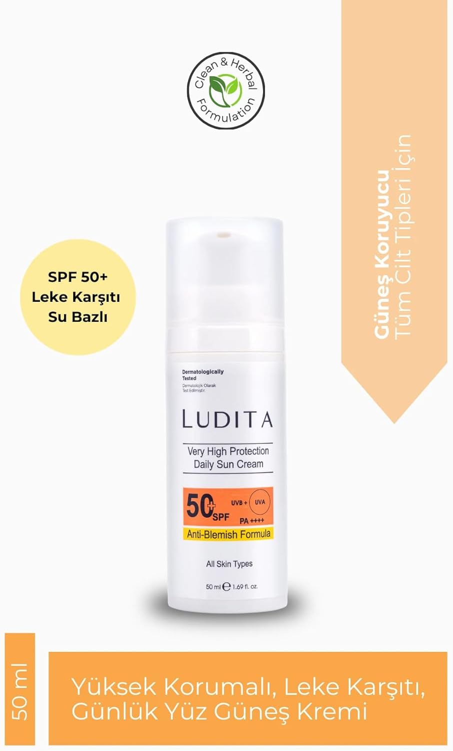 Ludita Centella Water-Fit Sun Serum SPF 50, High Protection Daily Face Sunscreen With Anti-Spot Niacinamide, Water-Based, Hydrating, Non-Greasy Broad-Spectrum Face Sunscreen – 50ml