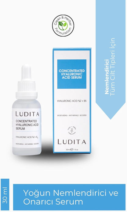 Ludita Pure Hyaluronic Acid Serum, 2% Hyaluronic Acid + B5 Intense Hydration And Skin Repair, Non‑Greasy Hyaluronic Acid Serum, Hydrating Serum for Dry Skin, 30 ml