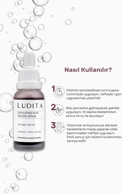 Ludita Renewing Skin Tone Equalizing Facial Peeling Red Serum, AHA 30% + BHA 2% Peeling Solution, Glycolic Acid Peel Serum, Facial Chemical Peel For Face, Exfoliating Facial Serum, 30ml