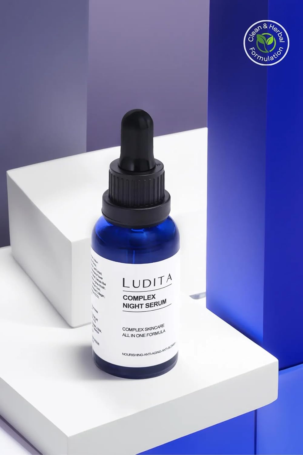 Ludita Complex Night Care Serum with Hyaluronic Acid, Niacinamide & Centella – Anti-Wrinkle, Hydrating, Firming Face Serum – Perfume-Free, Vegan, 30ml
