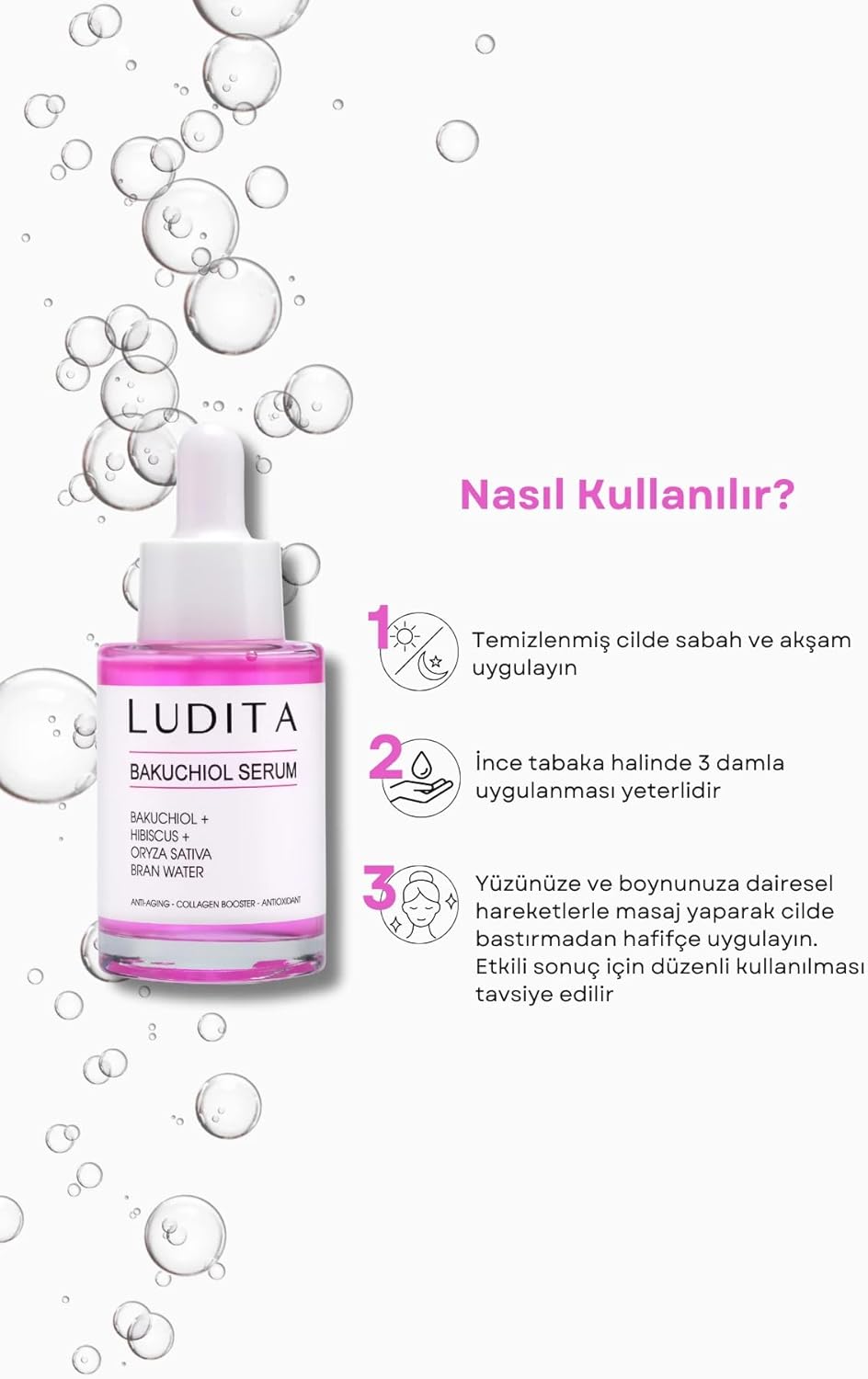 Ludita Anti-Aging Bakuchiol + Hibiscus Serum, Retinol Alternative For Sensitive Skin, Deep Hydration, Brightening, Wrinkle Reduction, Even Skin Tone, 30ml