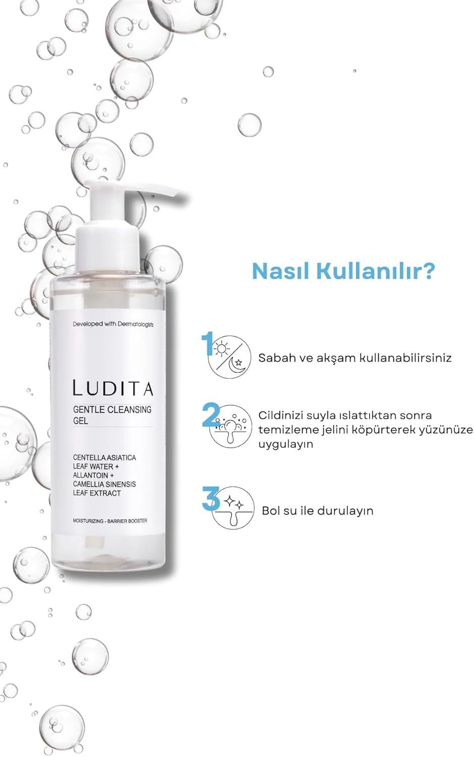 LUDITA Niacinamide Cleansing Gel, Low‑PH Gentle Face Cleanser, Sensitive Skin Face Wash, Botanical Gel Cleanser, Green Tea Face Wash, 200 ml
