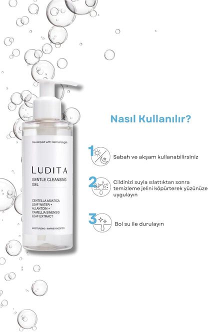 LUDITA Niacinamide Cleansing Gel, Low‑PH Gentle Face Cleanser, Sensitive Skin Face Wash, Botanical Gel Cleanser, Green Tea Face Wash, 200 ml