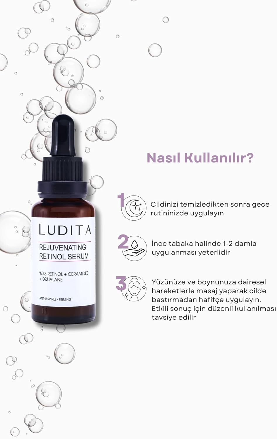 Ludita Retinol Serum with Ceramides, Nighttime Encapsulated Treatment, Anti-Aging Face Serum for Sensitive Skin, Retinol B3 Face Serum, 30 ml