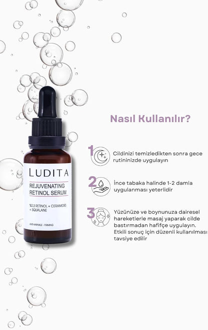 Ludita Retinol Serum with Ceramides, Nighttime Encapsulated Treatment, Anti-Aging Face Serum for Sensitive Skin, Retinol B3 Face Serum, 30 ml