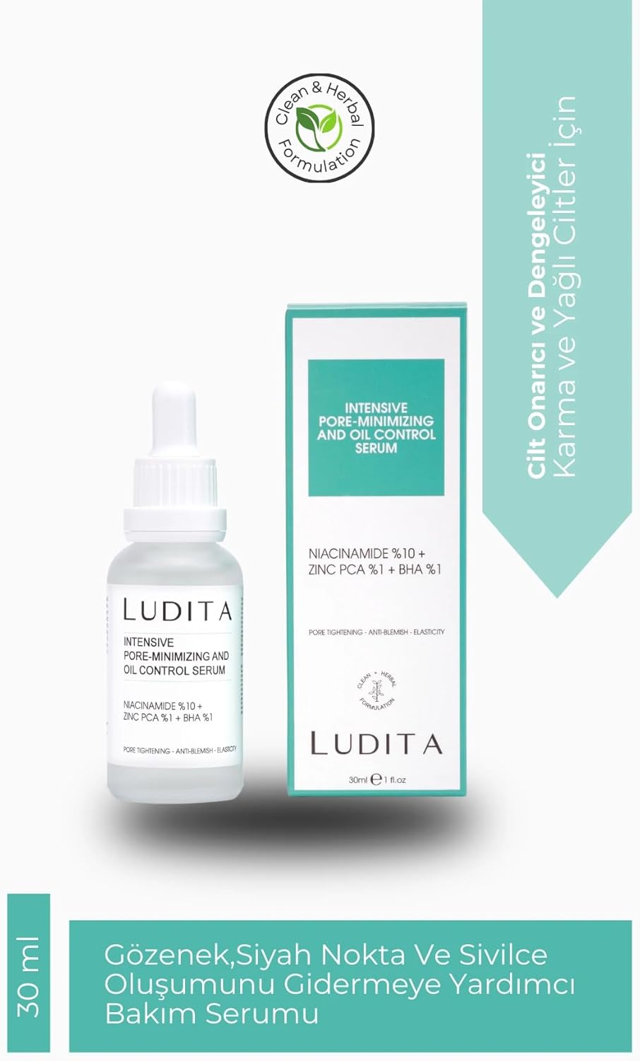 Ludita Care Serum Niacinamide 10% + Zinc PCA 1% Serum, Pore Reducer Brightening Niacinamide Serum, Oil Control, Acne Treatment, Uneven Skin Tone Treatment, 30ml