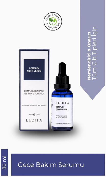 Ludita Complex Night Care Serum with Hyaluronic Acid, Niacinamide & Centella – Anti-Wrinkle, Hydrating, Firming Face Serum – Perfume-Free, Vegan, 30ml