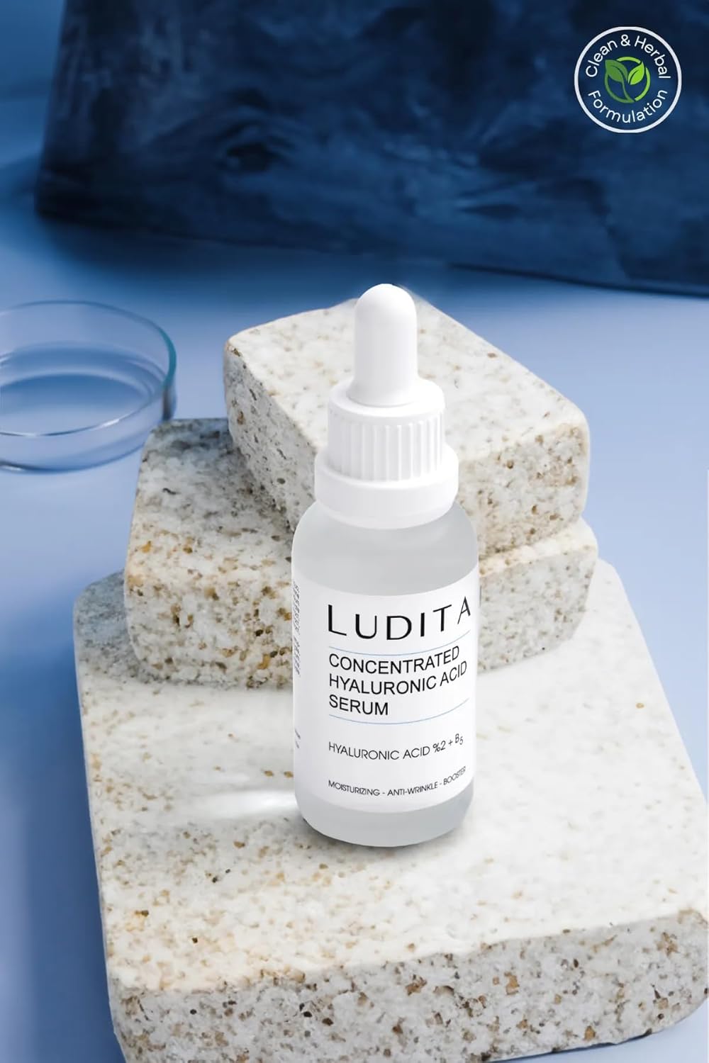 Ludita Pure Hyaluronic Acid Serum, 2% Hyaluronic Acid + B5 Intense Hydration And Skin Repair, Non‑Greasy Hyaluronic Acid Serum, Hydrating Serum for Dry Skin, 30 ml
