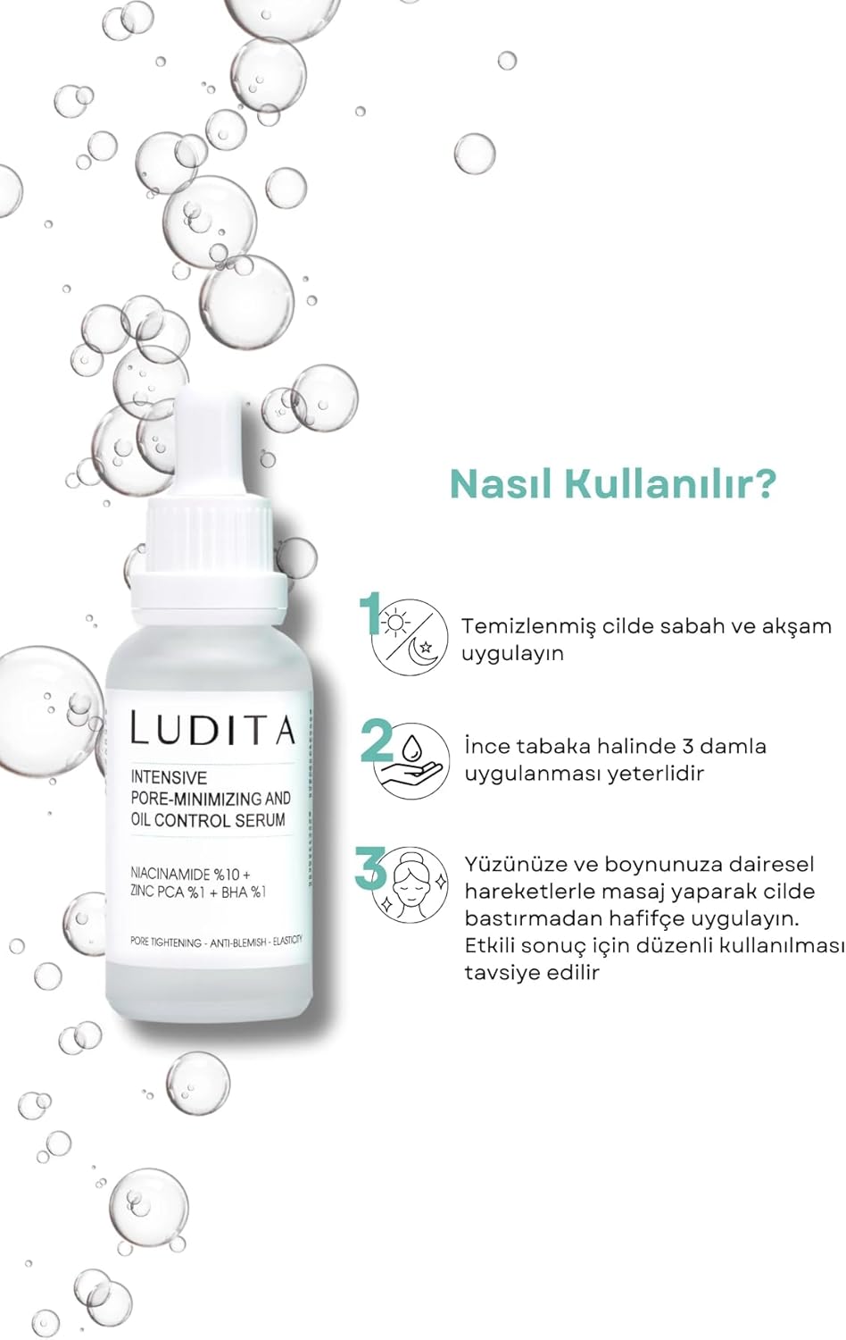 Ludita Care Serum Niacinamide 10% + Zinc PCA 1% Serum, Pore Reducer Brightening Niacinamide Serum, Oil Control, Acne Treatment, Uneven Skin Tone Treatment, 30ml