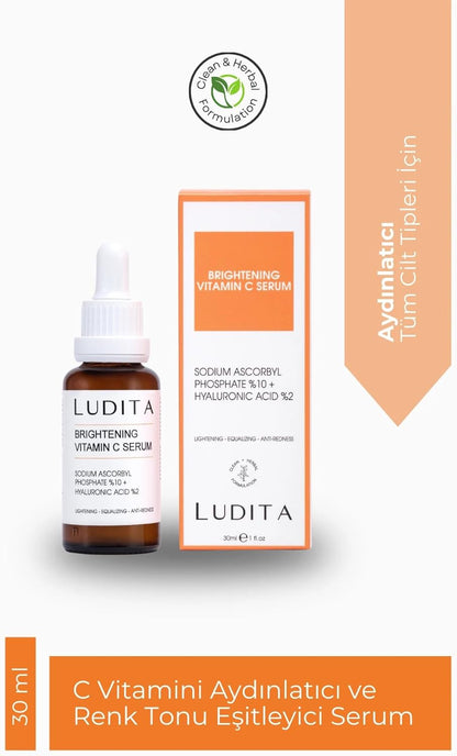 Ludita Brightening Vitamin C Serum, 10% Sodium Ascorbyl Phosphate + 2% Hyaluronic Acid For Radiant Skin, Vitamin C Serum for Face, Antioxidant Protection Serum, 30 ml