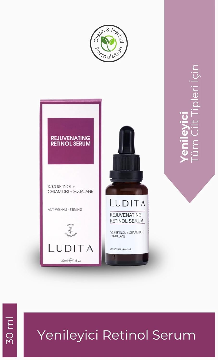 Ludita Retinol Serum with Ceramides, Nighttime Encapsulated Treatment, Anti-Aging Face Serum for Sensitive Skin, Retinol B3 Face Serum, 30 ml