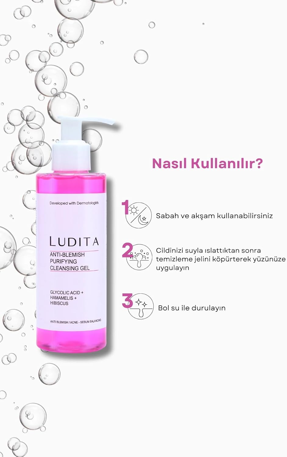 LUDITA Niacinamide Purifying Gel Cleanser, Face Wash With Hibiscus Extract, Oil-Free Acne Face Wash, Low-PH Gentle Face Cleanser, Pore-Clearing Gel Cleanse, 200 ml
