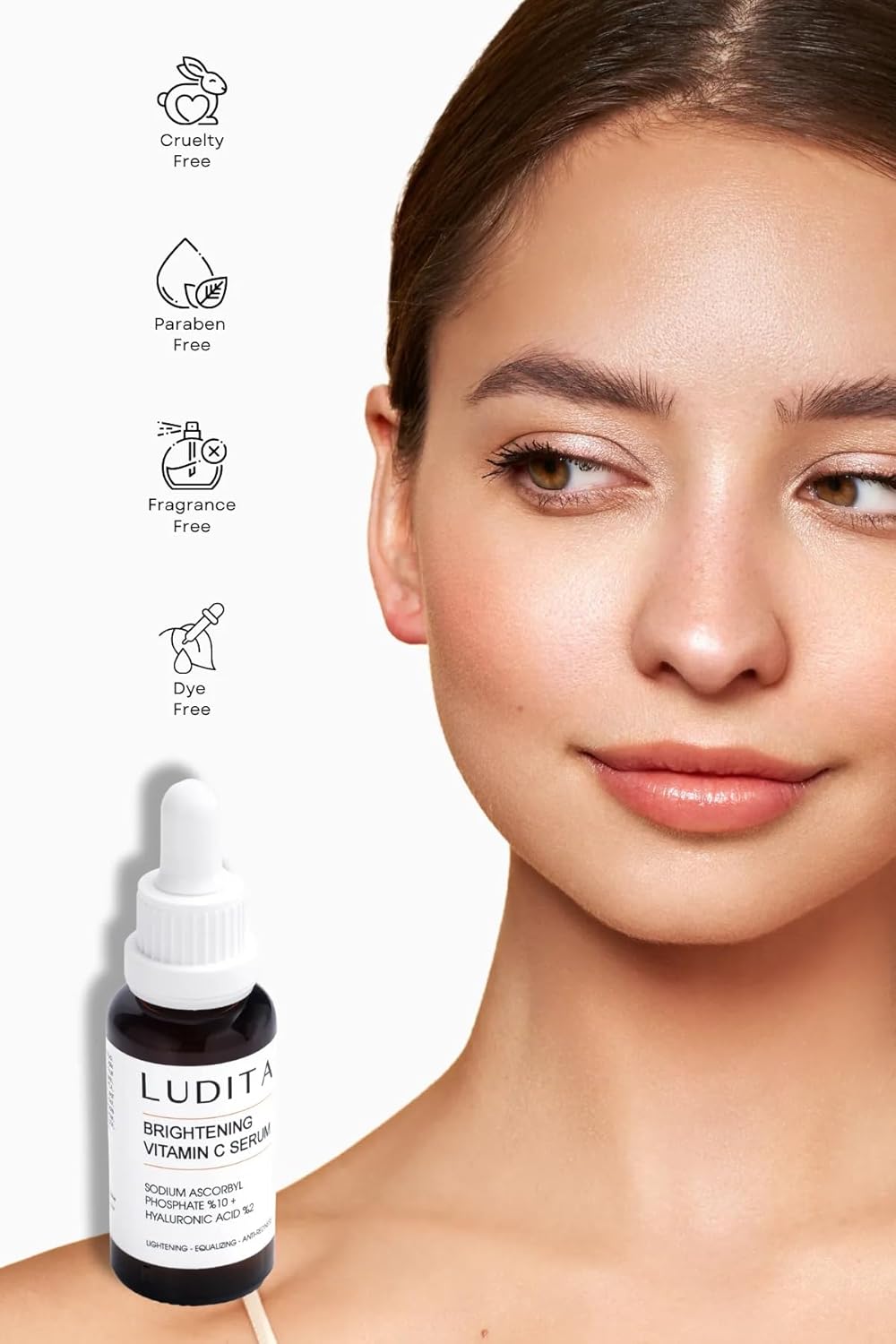 Ludita Brightening Vitamin C Serum, 10% Sodium Ascorbyl Phosphate + 2% Hyaluronic Acid For Radiant Skin, Vitamin C Serum for Face, Antioxidant Protection Serum, 30 ml