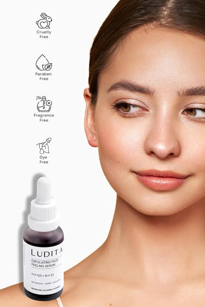 Ludita Renewing Skin Tone Equalizing Facial Peeling Red Serum, AHA 30% + BHA 2% Peeling Solution, Glycolic Acid Peel Serum, Facial Chemical Peel For Face, Exfoliating Facial Serum, 30ml