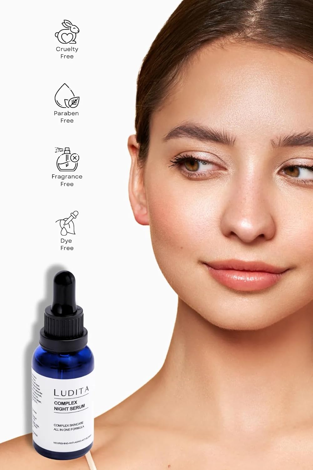 Ludita Complex Night Care Serum with Hyaluronic Acid, Niacinamide & Centella – Anti-Wrinkle, Hydrating, Firming Face Serum – Perfume-Free, Vegan, 30ml