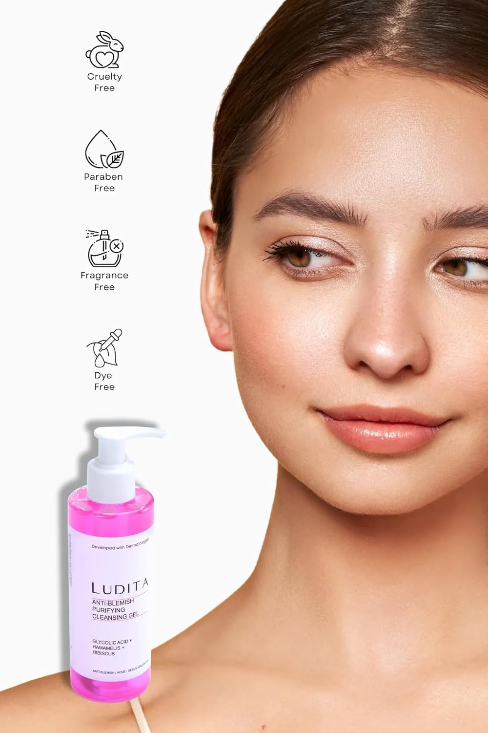 LUDITA Niacinamide Purifying Gel Cleanser, Face Wash With Hibiscus Extract, Oil-Free Acne Face Wash, Low-PH Gentle Face Cleanser, Pore-Clearing Gel Cleanse, 200 ml