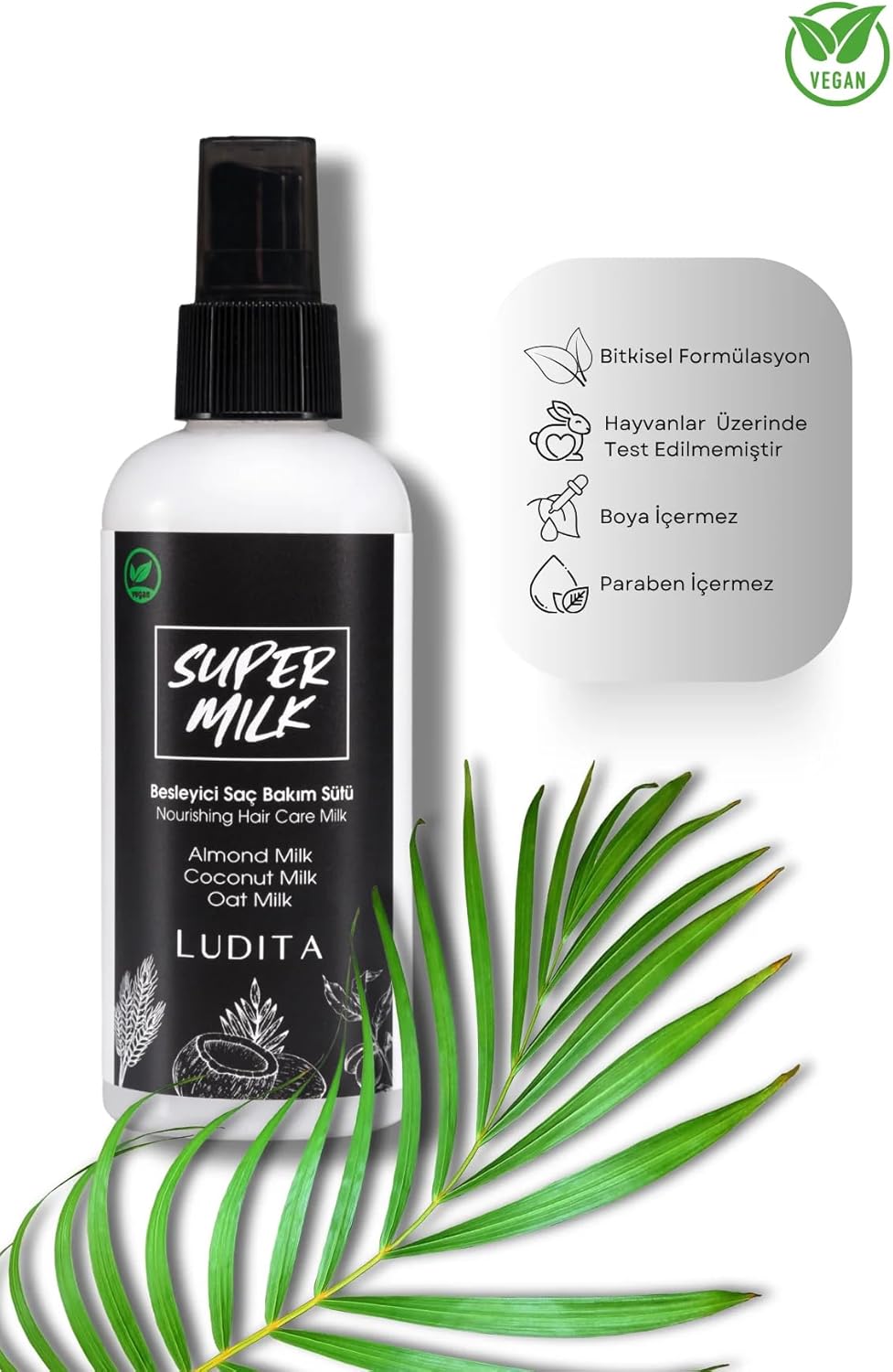 Ludita Almond Coconut Oat Milk Hair Primer, Nourishing Leave-In Conditioner Spray With Heat Protection, Frizz-Free Softening, Detangles For All Hair Types - 200ml