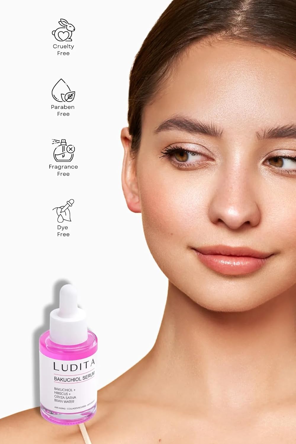 Ludita Anti-Aging Bakuchiol + Hibiscus Serum, Retinol Alternative For Sensitive Skin, Deep Hydration, Brightening, Wrinkle Reduction, Even Skin Tone, 30ml