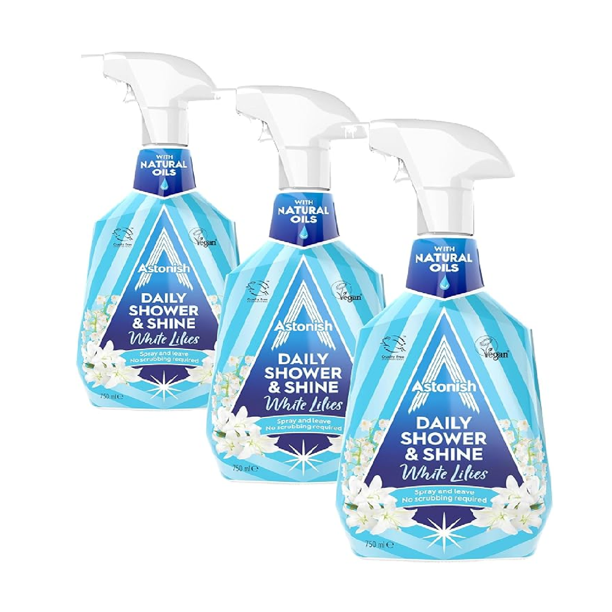 Three Astonish Daily Shower & Shine Spray 750ml bottles