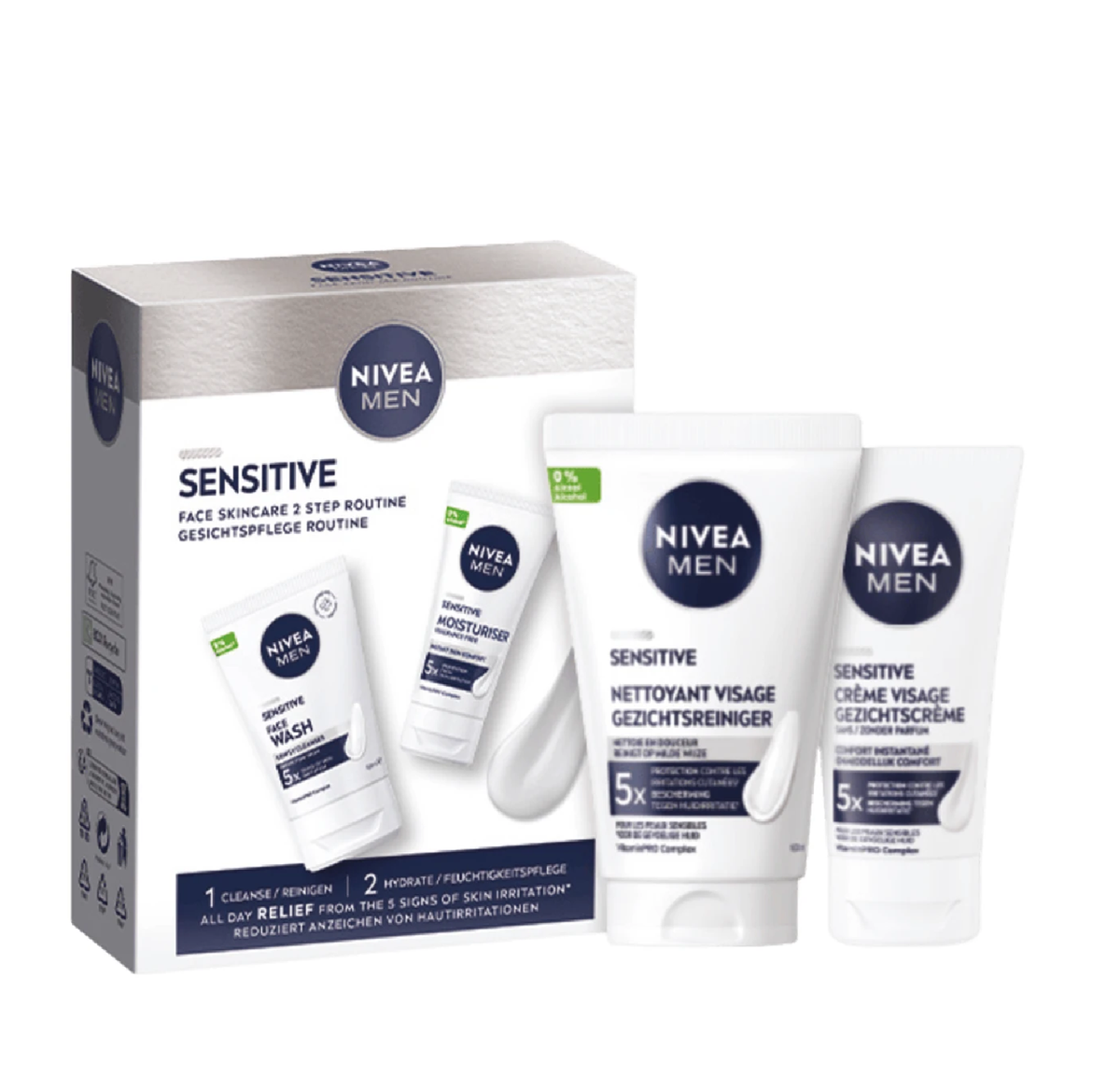 Nivea Men Sensitive face skincare gift set with 100ml face wash and 75ml moisturiser