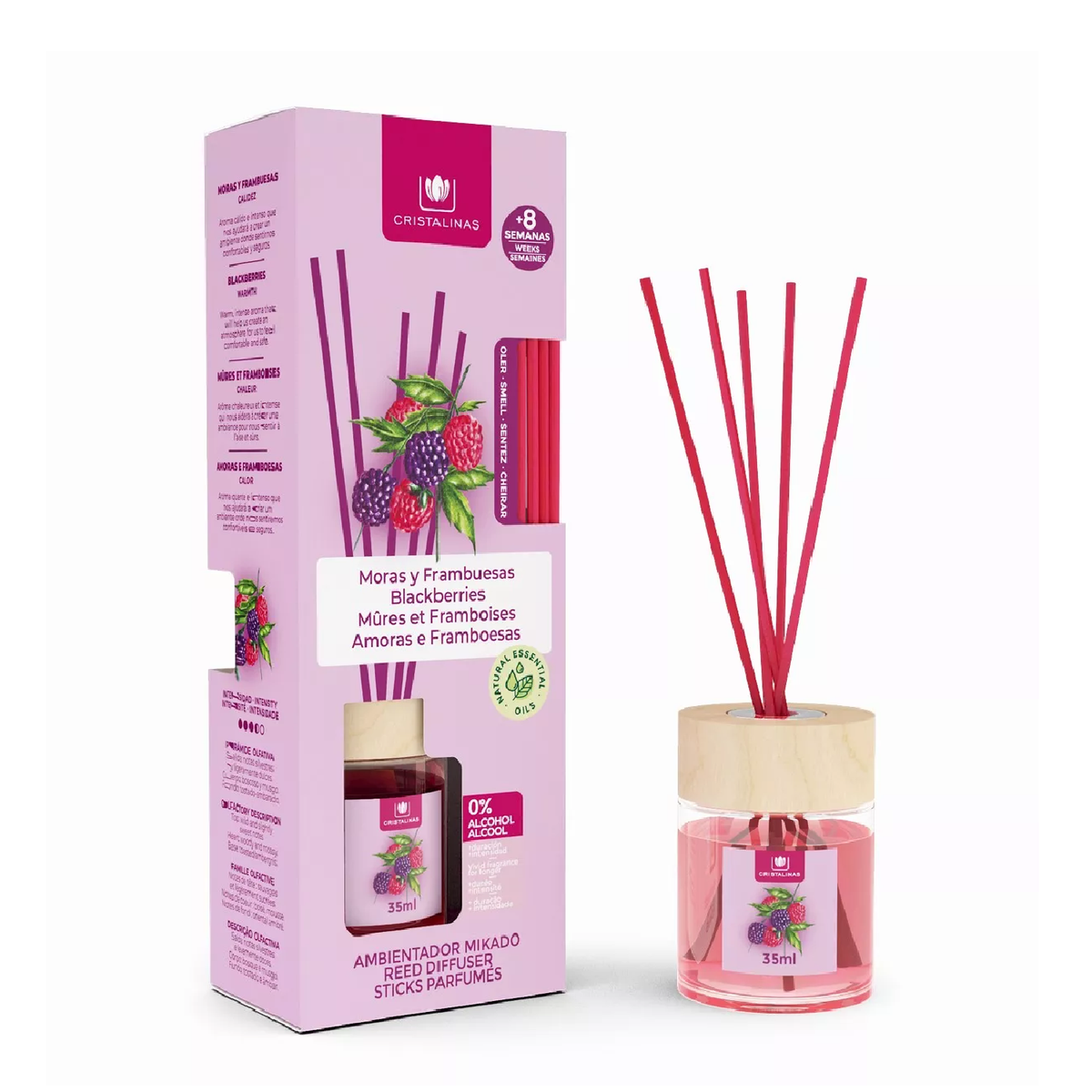 Cristalinas Blackberries Reed Diffuser 35ml with box and red reeds
