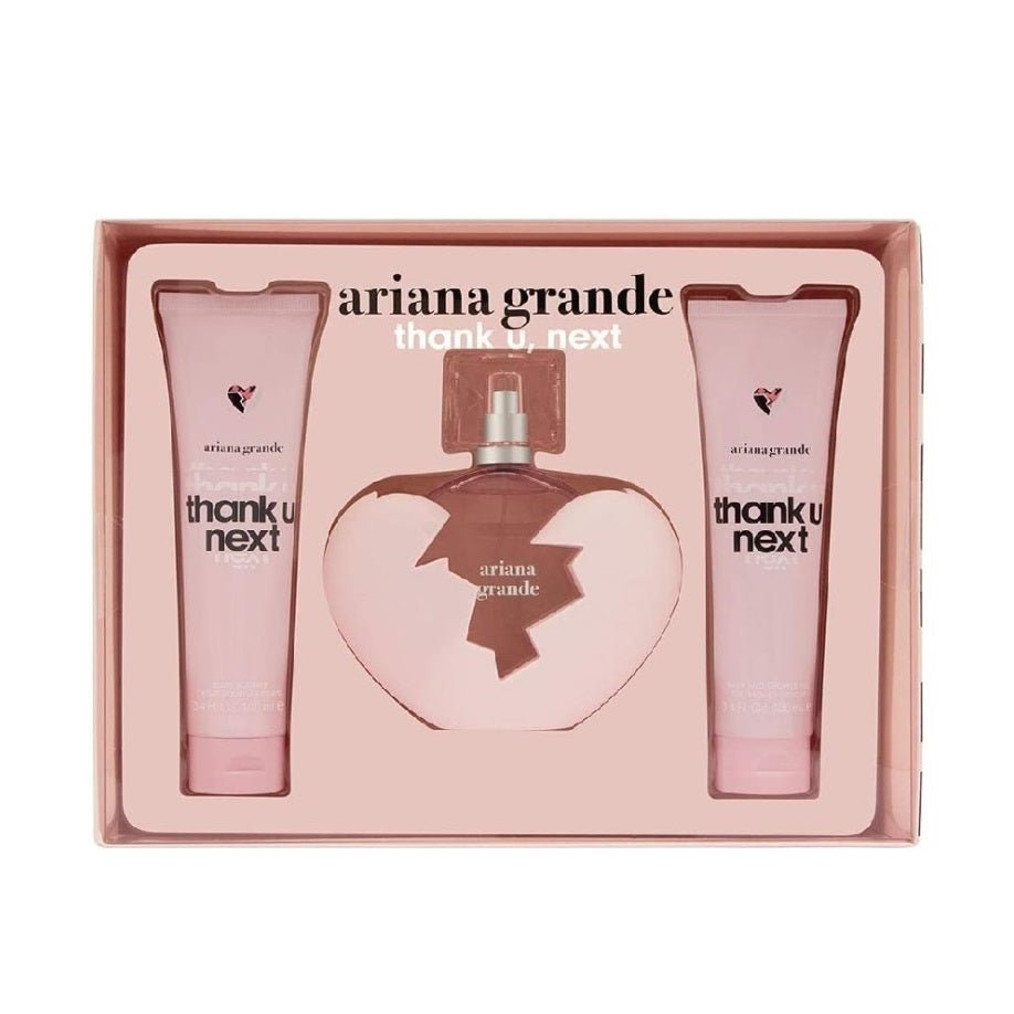 Ariana Grande Thank U Next for Women 3piece Gift Set (100ml Eau de Parfum Spray +100ml Body Souffle + 100ml Shower Gel) -