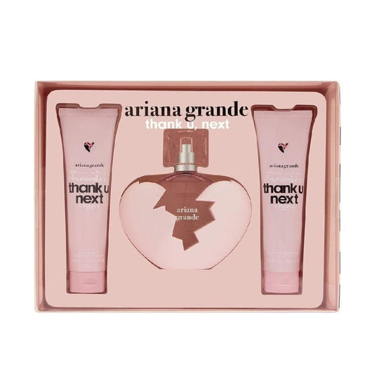 Ariana Grande Thank U Next for Women 3piece Gift Set (100ml Eau de Parfum Spray +100ml Body Souffle + 100ml Shower Gel) -