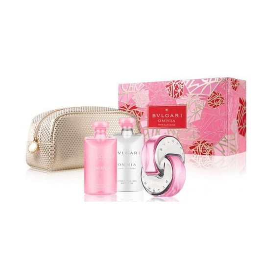 Bvlgari Omnia Pink Sapphire Eau De Toilette Gift Set For Women (75ml Body lotion + 65ml Eau De Toilette +75ml Shower Gel + pouch) -