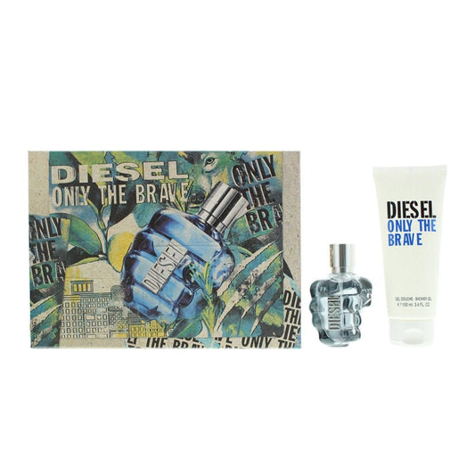 Diesel Only The Brave Men's Eau De Toilette Gift Set For Men - 100ml shower gel & 50ml Eau De Toilette -