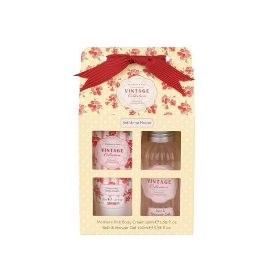 Heathcote & Ivory Vintage Collection Bathtime House giftset– Mimosa & Pomegranate (bath and Showergel 100ml + Moisture Rich Body cream 50ml) -