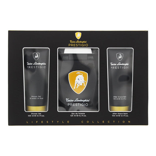 Lamborghini Prestigio 3 Piece Gift Set: Eau De Toilette For Men (125ml) - Shower Gel For Men (100ml) - Aftershave Balm For Men (100ml) -