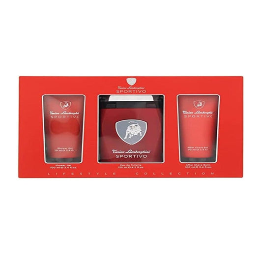 Lamborghini Sportivo 3 Piece Gift Set: Eau De Toilette For Men (125ml) - Shower Gel For Men (100ml) - Aftershave Balm For Men (100ml) -