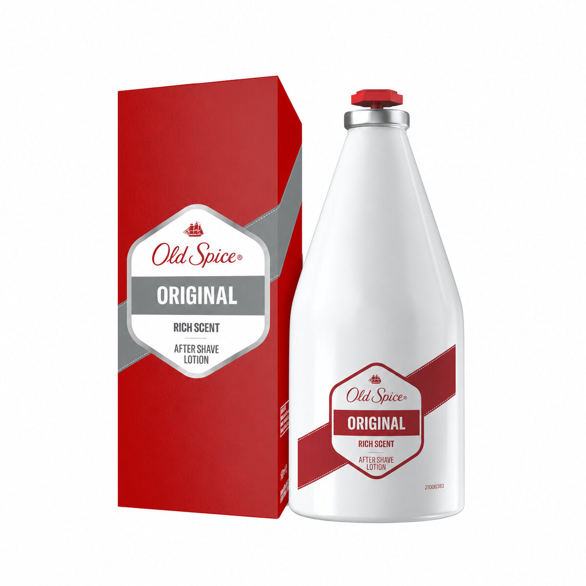 Old Spice Original Aftershave Lotion (100ml) bottle and box on a white background