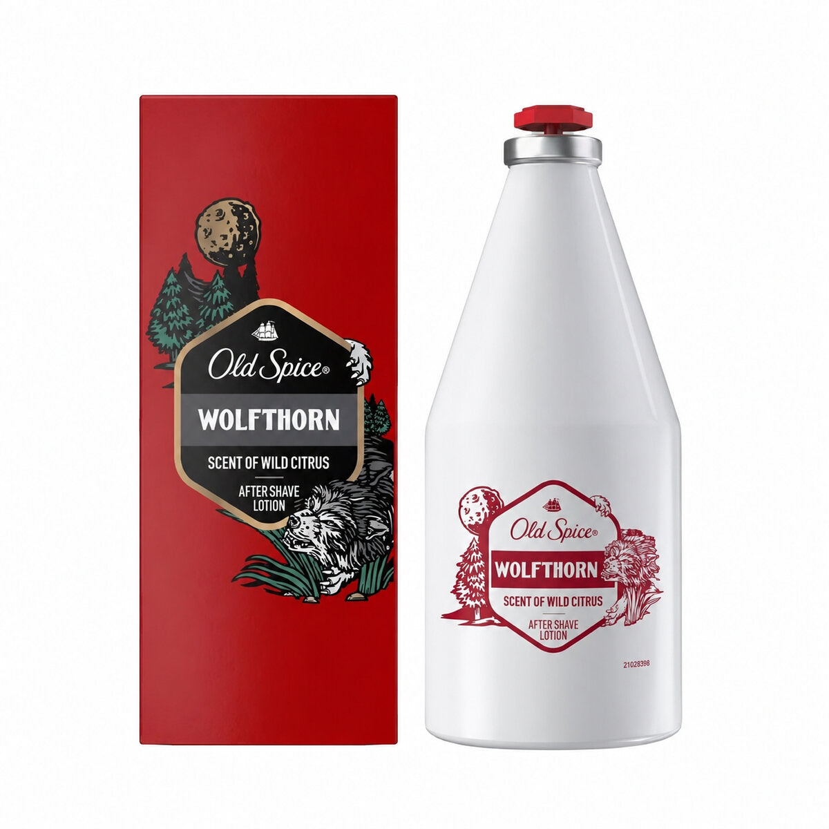 Old Spice Wolfthorn Aftershave Lotion (100ml) bottle and box on a white background