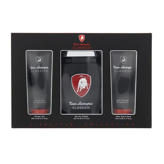 Tonino Lamborghini Classico 3 Piece Gift Set: Eau De Toilette For Men (125ml) - Shower Gel For Men (100ml) - Aftershave Balm For Men (100ml) -