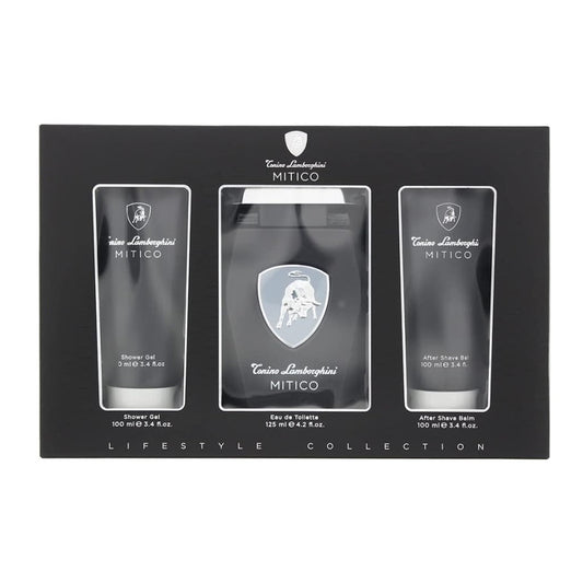 Tonino Lamborghini Mitico 3 Piece Gift Set: Eau De Toilette For Men (125ml) - Shower Gel For Men (100ml) - Aftershave Balm For Men (100ml) -