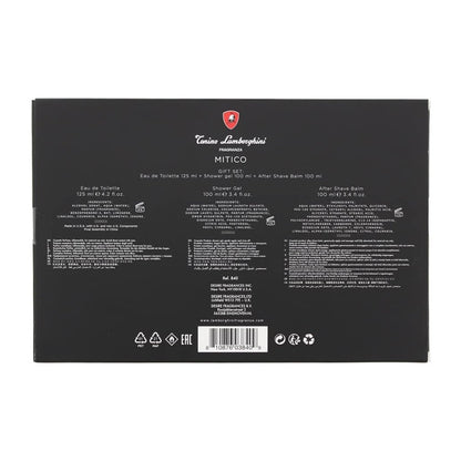 Tonino Lamborghini Mitico 3 Piece Gift Set: Eau De Toilette For Men (125ml) - Shower Gel For Men (100ml) - Aftershave Balm For Men (100ml) -
