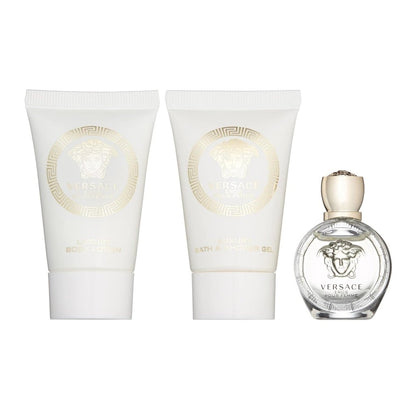 Versace Eros Pour Femme Gift Set for Women: Versace Eros Pour Femme Eau de Parfum (5ml) + Shower Gel (25ml) + Body Lotion (25ml) -