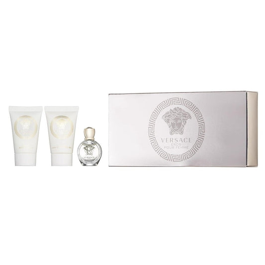 Versace Eros Pour Femme Gift Set for Women: Versace Eros Pour Femme Eau de Parfum (5ml) + Shower Gel (25ml) + Body Lotion (25ml) -
